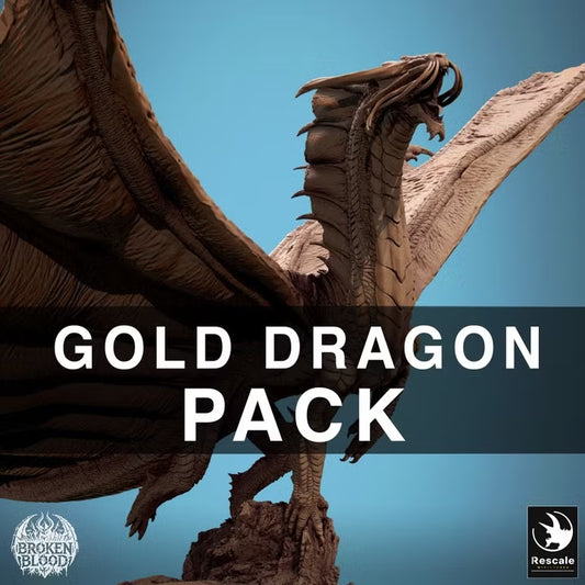 Dragons d’or légendaires — visuel original Rescale Miniatures