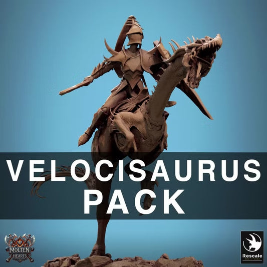 Chevaucheurs Velocisaurus — visuel original Rescale Miniatures