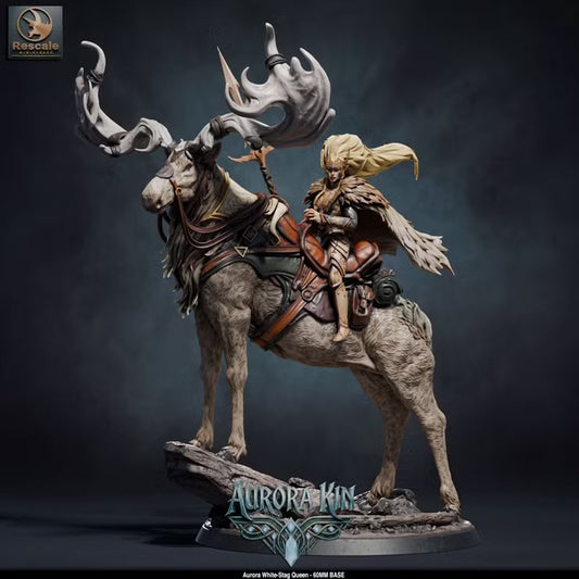 Reine Aurora sur cerf blanc — rendu original Rescale Miniatures