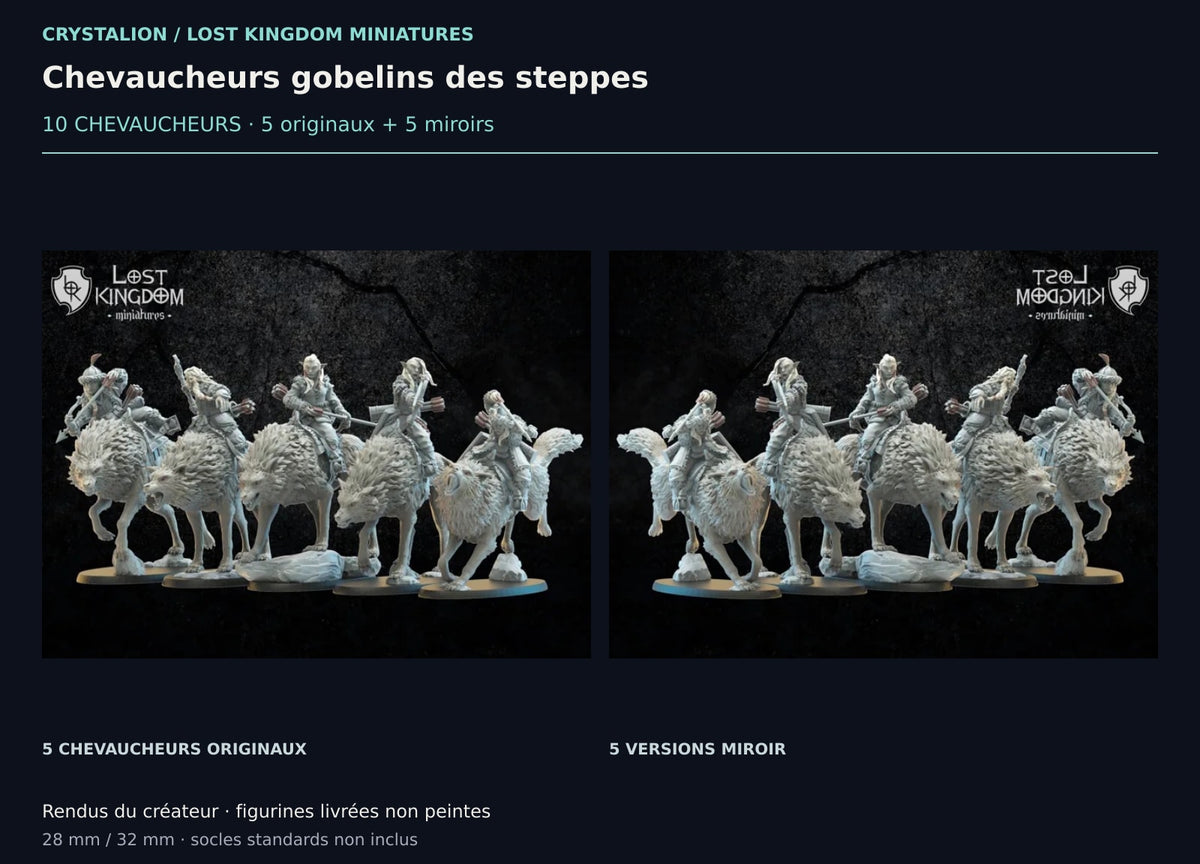 Chevaucheurs gobelins des steppes — 10 CHEVAUCHEURS · 5 originaux + 5 miroirs