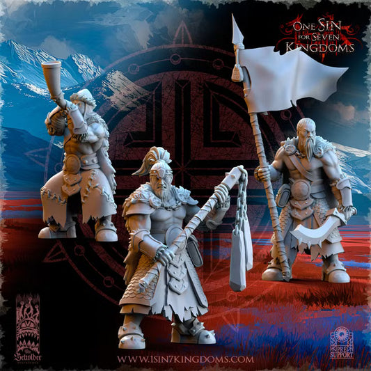 Guerriers des tribus des montagnes — état-major de 3 figurines, rendu du créateur