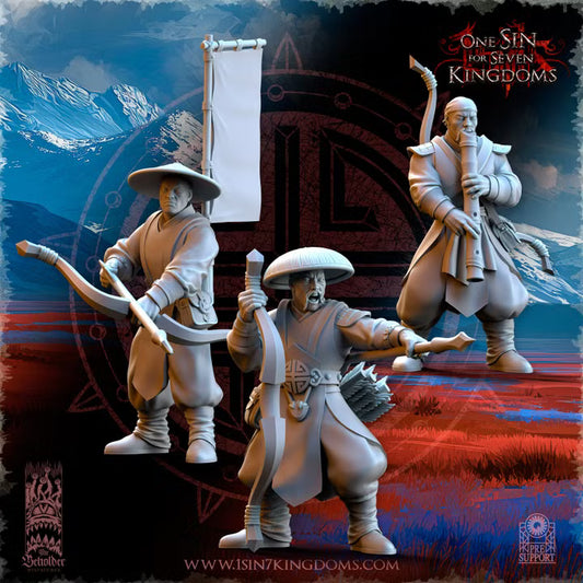Archers de la milice paysanne Astarii — état-major de 3 figurines, rendu du créateur